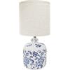 IlGruppone Lampada Moderna da Comodino con Decorazione Fiori Orientali Certificata RoHS in Ceramica con Paralume 45W Scrivania Tavolo Abat Jour