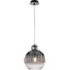 LEOLUX OMER Lampadario a Sospensione Ø32 cm - Vetro Rigato Fumé - Attacco E27 - Cavo Regolabile - Rosone Nero - Sospensione Moderna per Soggiorno Cucina Camera