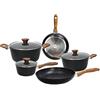 Tognana Premium Black, Batteria di pentole e padelle, Set con 2 padelle, 3 casseruole, 3 coperchi trasparenti, 8 Pezzi, Alluminio, Nero
