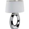 meineWunschleuchte Grande lampada da tavolo con paralume ovale in tessuto, bianco, argento, altezza 52 cm