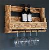 Dekorie Scaffale da vino in legno per la parete - con portabicchieri - fiammato - pronto per il montaggio - Ripiano per bottiglie e bicchieri da vino