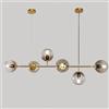 KlkrzJwy Lampadario Nordico A 6 Luci in Vetro A Globo, Lampada da Soffitto Regolabile in Altezza, Lampada A Sospensione Dorata con Vetro Grigio Fumo, Lampada da Soffitto Sputnik per Isola Cucina