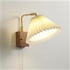 AWEITG Applique da parete vintage in ottone LusterVibe con interruttore a catena - Lampada da interni cablata in stile rustico con paralume in tessuto plissettato for camera da letto e soggiorno