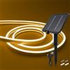 KISUFU Striscia LED Neon Flessibile 24V Solare, IP67 impermeabile 120 LEDs/m strisce LED con 8 modalità solare, per casa giardino matrimonio festa di Natale (Bianco Caldo, 1m)
