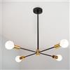LIGINOK Lampadario soggiorno vintage, 4 luci lampadario Sputnik Industrie,E27 Lampadario da soffitto in metallo, per soggiorno camera da letto, cucina, nero con oro (senza lampadine)