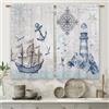 Laifzere Tende da cucina vintage nautiche a forma di faro, bussola, ancora, piccole tende corte per finestre con tasca per asta, per bagno, 2 pannelli (60 x 90 cm)