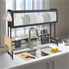 HUOLE 3 Livelli Scolapiatti da Appoggio,Piatto in Acciaio Inossidabile Portaposate Scolapiatti Montaggio a Parete Stendino Organizzatore con Ganci-65 * 30 * 78 cm-nero