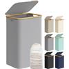 SONGMICS Cesto portabiancheria sottile con coperchio, 90 l, salvaspazio, fodera in rete rimovibile, tessuto Oxford, manici in bambù, pieghevole, 42 x 32 x 70,5 cm, grigio tortora LCB509G01