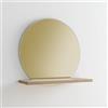 ARHome Specchio Tondo Bronzato con Mensola, 60 x 60 x 22 cm, Rovere Azteco, Specchiera con mensola, Made in Italy