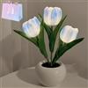 Generisch Lampada a tulipano, lampada da tavolo a forma di tulipano, con fiori artificiali, in ceramica e PU, regalo romantico per camera da letto, soggiorno, matrimonio, ecc. (blu, negozio)