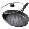 STONELINE Padella Ovale 35x24 cm, Padella Pesce Alluminio Pressofuso, Coperchio, Bistecchiera Grande Ovale, Rivestimento Antiaderente con Vere Particelle di Pietra, a Induzione, Tutti i Piani Cottura