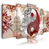 DekoArte 509 - Quadri moderni Stampa di Immagini Artistica Digitalizzata | Tela Decorativa Per Soggiorno o Stanza da letto | Stile Ying Yang Astrazioni Zen Colori Beige Rosso | 5 Pezzi 150 x 80 cm