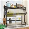 SOONHUA Scolapiatti sopra il lavello, 3 livelli scolapiatti con ganci, coltelli e taglieri, per asciugare ciotole, piatti, tazze (75 x 31 x 79,5 cm)