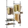 SoBuy Telescopic Appendiabiti da Terra, Robusto Stand Appendiabiti con Aste e Ripiani, Armadio Aperto Regolabile per Camera da Letto, Porta Abiti Nero FRG34-II-SCH