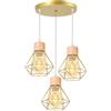TOKIUS 3 luci Lampada a Sospensione Industriale E27 Plafoniera Retro in Metallo e Legno Ø160mm Lampada da soffitto Gabbia Diamanti Oro Design per Cucina Salotto