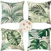 Zoulile Federe Cuscini Divano 80x80 cm Set di 4 verde Cuscini per Divano foglia Cuscini da Esterno in impermeabili Lino Piazza Cuscini Decorativi Con Cerniera Invisibile per Divano Ufficio Auto Home Decor