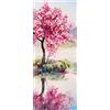 A.Monamour Adesivo Porta Autoadesiva Albero di Ciliegio Orientale Sakura sul Paesaggio Dipinto Ad Olio sul Lago Vinile PVC Adesivi per Porte Interne 3D Pellicola Adesiva Poster Sticker Murale Parete