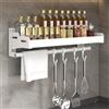 Generic Mensola da cucina a parete con porta rotolo e ganci, portaspezie, senza trapano, organizer in metallo inox per appendere spezie e utensili, 60 cm