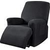IlGruppone Copripoltrona jacquard elasticizzato per poltrona reclinabile relax con tasche copridivano salvadivano - Nero