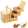 Paluplus Cestino portacucito in Legno a 3 Piani, Misura 34x23x29 cm, Scatola a Scaletta con maniglia e 5 Scomparti per accessori cucito, sartoria e fai da te, Made in Italy -022F -3,1 (Naturale)
