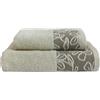 MAXIME MAISON - Set Asciugamani Bagno Viso e Bidet in Morbida Spugna 100% Cotone Assorbente (450 gr/m²) Set da Bagno 2 Pezzi Asciugamano Viso 55x100cm, Asciugamano Ospite 40x60cm (Floren Panna)