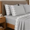 PETTI Artigiani Italiani - Set Lenzuola Matrimoniali Percalle Cotone con Pizzo Macramè Grigio, Completo Letto 4 Pezzi, 100% Made in Italy