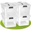 Juskys scatola per conservazione con coperchio - Set da 4 scatole in plastica 30l - Scatola grande, impilabile, trasparente - Sistema di organizzazione per conservazione