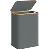 SONGMICS Cesto Portabiancheria con Coperchio, Porta Biancheria a 2 Scomparti Pieghevole, Tessuto Oxford, Telaio in Bambù, Lavanderia, 140 L, 52 x 38,5 x 70,5 cm, Grigio Ardesia LCB519GN01