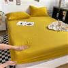 Stfery Lenzuola 3 Federe 220x200 Completo Lenzuola Super King Size 3 Pezzi in Cotone Lavato, Tinta Unita, Giallo