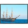ConKrea Quadro su Tela Canvas INTELAIATO - con Cornice - Nave Battello Amerigo Vespucci - Mare Pirati Oceano - 70x100cm - Stile Moderno Nero- (cod.3304)