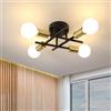 TEKHOME Plafoniera Industriale E27 a 4 Luci, Lampadario da Soffitto in Metallo Nero e Ottone, Attacco E27, Design Moderno Industriale per Cucina Soggiorno Camera da Letto - PN-16 (Lampadina Non Inclusa)