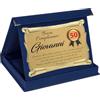 Printerland Targa Regalo Compleanno Personalizzata con Astuccio in Velluto Blu, Rosso o Nero - Targhe Regali Feste Festa Personalizzato (BLU - ORO)