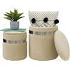 IlGruppone Set di 2 Pouf Contenitori in Velluto Design Moderno Poggiapiedi,Tondo con Coperchio Rimovibile e Seduta Imbottita - Panna