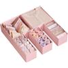 SONGMICS Divisore per Cassetti, Organizzatore per Armadio, Set di 6, Scatole di Stoccaggio Pieghevoli in TNT, per Calze, Biancherie, Reggiseni, Cravatte, Sciarpe, Rosa Pastello RDZ06PK