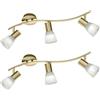meineWunschleuchte Set di 2 faretti classici da soffitto in ottone a 3 luci, paralume in vetro bianco, larghezza 55 cm