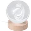 Buachois Lampada da Notte Saturn, Sfera di Cristallo 3D da 8cm, Luce Notturna Intagliata Interna Luminosa, Base da 7cm, Presa Diretta in Legno, Interfaccia USB, Luce Lunare da Tavolo(Luce Colorata)