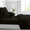 Corredocasa Completo Lenzuola in Purissimo Cotone 100% Tinta Unita, Manifattura Italiana di Alta qualità, per Un Letto Comfort Elegante e Duraturo (Nero, Matrimoniale)