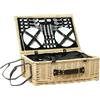 Outsunny Cestino da Picnic in Vimini per 4 Persone, Cesto Picnic con Area Frigo e Accessori Piatti, Bicchieri da Vino, Cucchiai e Forchette, Borsa per Vino, 54x34x20 cm, Color Legno