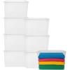 VIRSUS 8 Contenitori Multiuso Trasparente, misura 56x38,5x29 cm e capacità 43Lt, porta biancheria, coperchio chiusura a scatto, box salvaspazio impilabile armadio, accessori -672F
