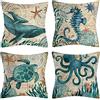 Vgzsyomqib Oceano Blu Petrolio Federe Cuscini Quadrati 50x50 Tema Animali Mare Fodere Cuscini Estivi Lino Federa Cuscino da Esterno Set 4 Vintage Copricuscini Grandi per Divano Arredo Salotto