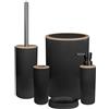 IlGruppone Set Completo Accessori Bagno 5 Pezzi Design Moderno In Plastica Incluso Cestino Pattumiera,Dispenser Sapone Portascopino Con Scopino Incluso,PortaSaponetta,Porta Spazzolini - Nero