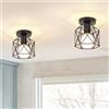iDEGU 2 Pezzi Plafoniere E27 Vintage Lampada da Soffitto Design Industriale in Forma di Gabbia Esagono 15cm Paralume Matal Nero Retro Lampadario da Soffitto per Camera da Letto, Cucina, Corridoio
