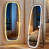 Hzuaneri Specchio da terra con luci, LED Specchio da Parete Lungo, 160 x 50 cm, Specchio Curvo da Terra con supporto, 3 colori di illuminazione, Adatto per Camera da Letto, Soggiorno, Oro DM41804GEU