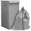 DuneDesign Lino LOOK: cesto portabiancheria da 50 l, con coperchio e sacco per la biancheria, 30 x 30 x 60 cm, colore grigio, cesto portabiancheria pieghevole