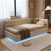 BRILVERDE Letto 90x200 con Contenitore, Letto Singolo con LED/USB, Struttura del Letto con Rete a doghe e testiera, Telaio del Letto per Ragazzi (Beige, 90 x 200 cm)