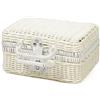 C.X.Y. Valigia Scatola Intrecciata in Finta Rattan Effetto Vimini Vintage con Manico, 23x18x12 cm, Porta Regalo Bomboniere, Cestino da Picnic, Decorazione Matrimonio Tema Giardino (Bianco)