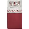 PENSIERI DELICATI Parure Copripiumino Matrimoniale Flanella 100% Cotone, Sacco 250X200 CM e Federa 52X82 CM, Made in Italy, Copripiumino Lavabile In Lavatrice A 40°, Fantasia Gnomo Rosso