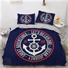 NEWAT set di biancheria da letto, motivo marittimo, con piumone/trapunta, con ruota di ancoraggio,con bussola, lampada a forma di bussola, bottiglia di corda per faro,colore blu navy bianco (F,200 x 200 cm)