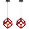 iDEGU 2 Pezzi Lampadario a Sospensione Moderno a Forma di Cubo Stile Geometrico E27 Lampada da Soffitto Vintage in Metallo Lampada a Sospensione per Camera da Letto Soggiorno Ristorante (Rosso)