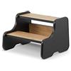 defiPad Sgabello con 2 gradini | Sgabello in legno per bambino | Scala per bambino | Mobile per bagno, cucina, cameretta dai 2 anni (Nero + Rovere)